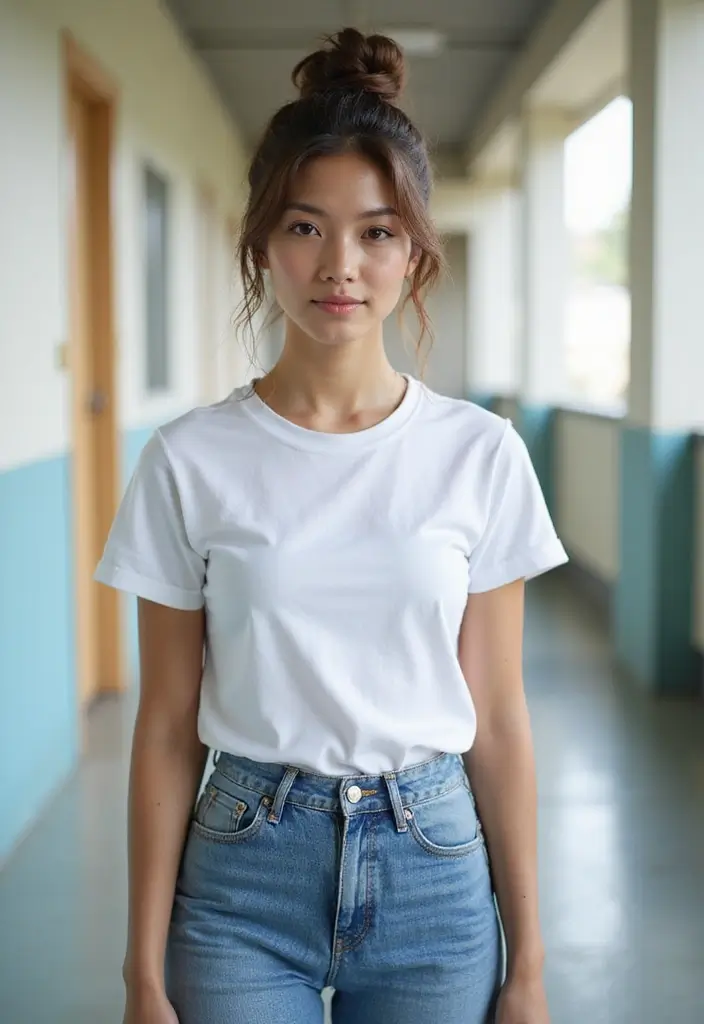 31 School-Friendly Hairstyles for Medium Length Hair - 25. Simple Top Knot with Loose Strands