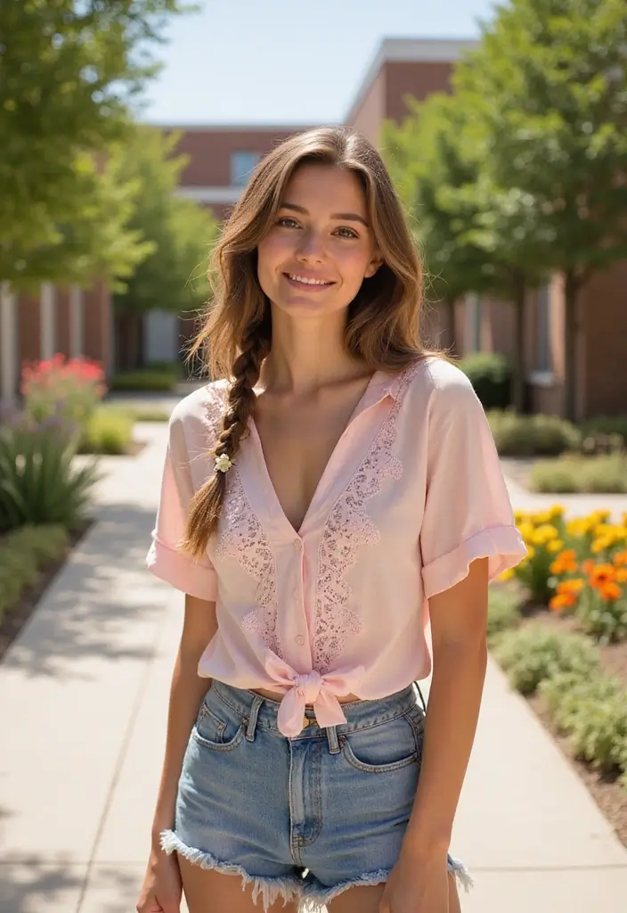 31 School-Friendly Hairstyles for Medium Length Hair - 29. Soft Side Braid with Flowers