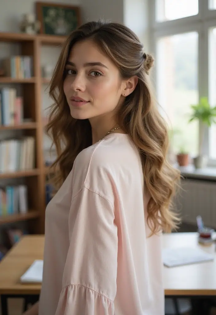 31 School-Friendly Hairstyles for Medium Length Hair - 3. Half-Up Half-Down Twist