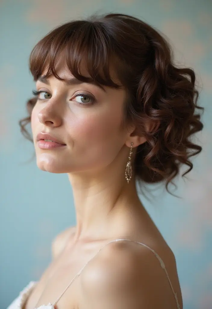 33 Hair Styles Long Hair Looks That Impress - 10. Curly Updo with Bangs