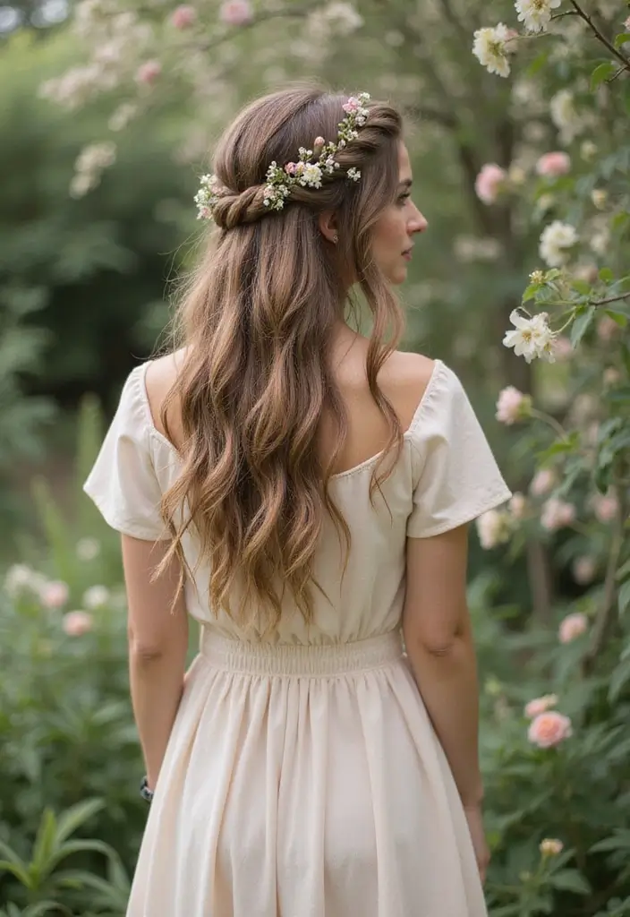 33 Hair Styles Long Hair Looks That Impress - 9. Side Braid with Floral Accents