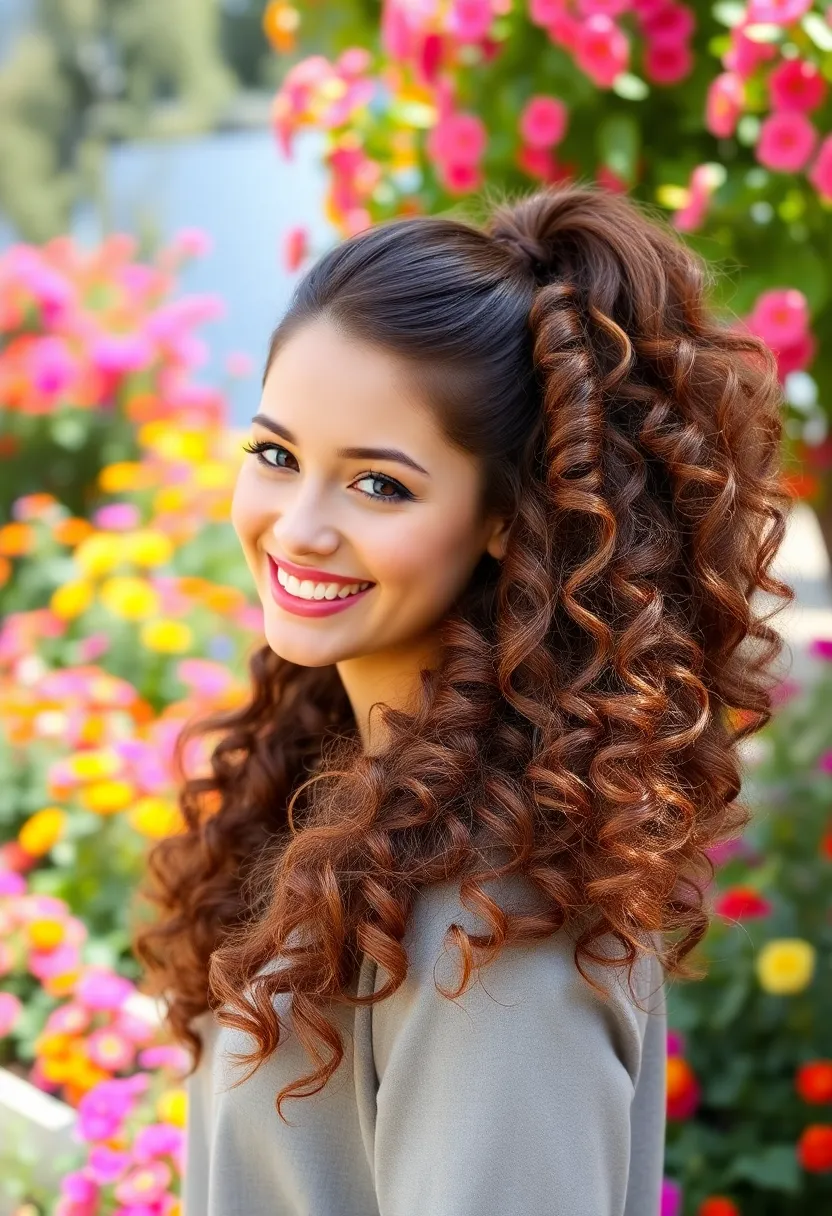 33 Haircuts for Round Face That Flatter Your Features - 17. Curly Side Ponytail