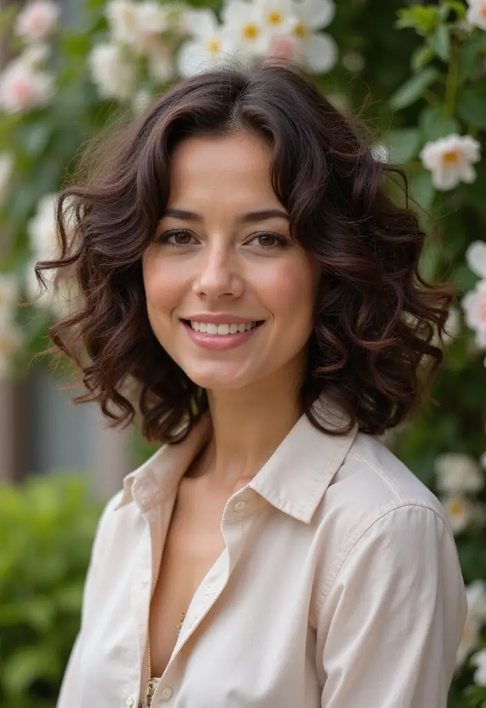 33 Haircuts for Round Face That Flatter Your Features - 2. Curly A-Line Bob