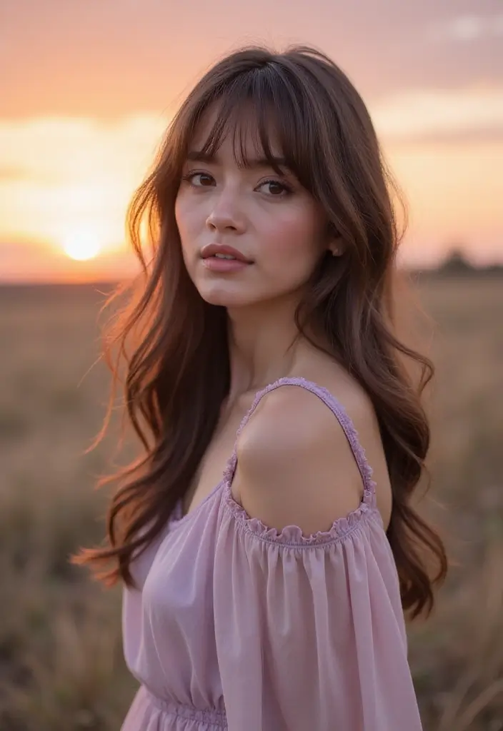 33 Haircuts for Thick Hair That Are Easy to Style - 17. Long Hair with Wispy Bangs