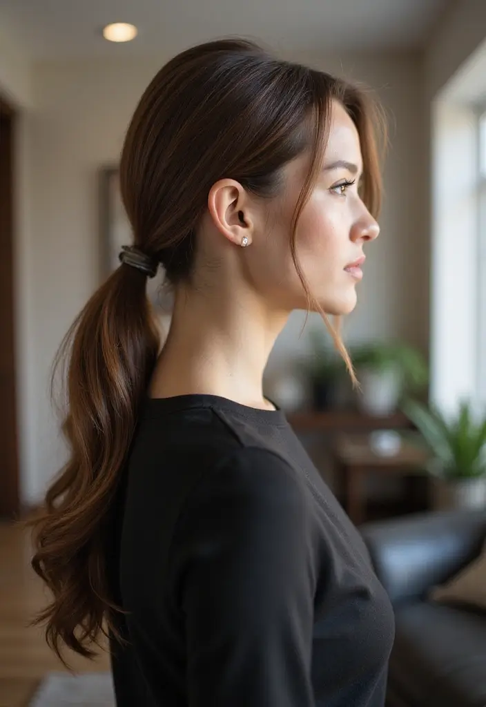 33 Hairstyles for Thin Hair Fine That Add Texture - 13. Sleek Low Ponytail
