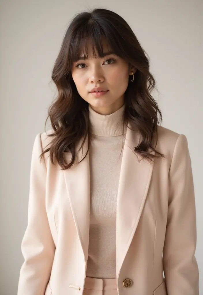 33 Layered Haircuts with Bangs That Are Trending - 19. Textured Layers with Sleek Bangs