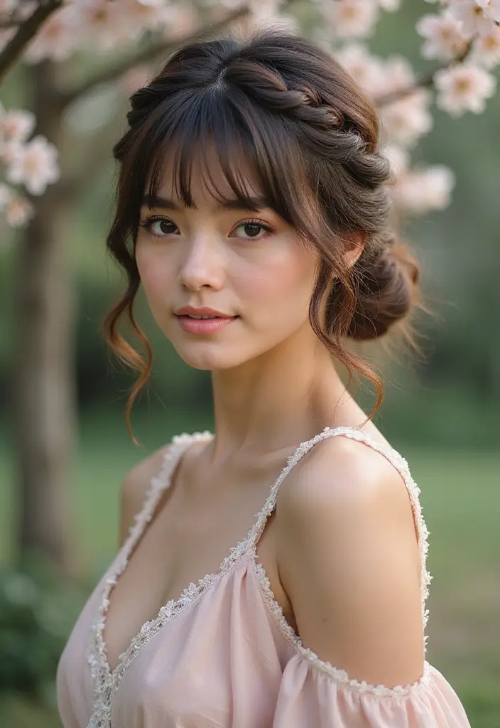 33 Layered Haircuts with Bangs That Are Trending - 29. The Layered Crown Braid