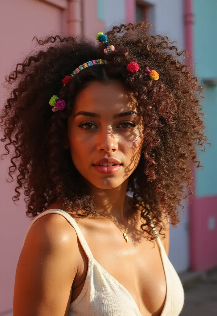 33 Medium Length Hairstyles for Curly Hair That Shine - 13. Curly Hair with Accessories