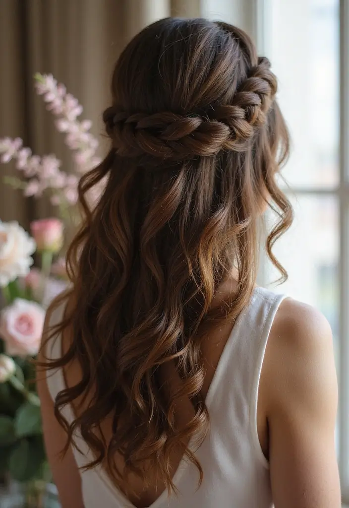 33 Medium Length Hairstyles for Curly Hair That Shine - 14. Twisted Halo Braid