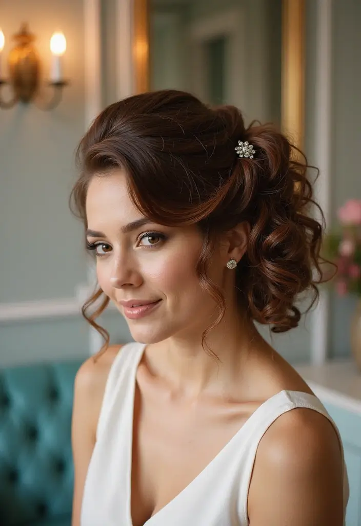 33 Medium Length Hairstyles for Curly Hair That Shine - 21. Curly Updo with a Twist