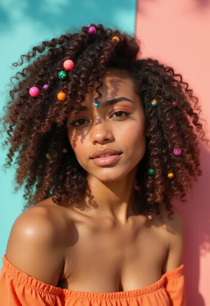 33 Medium Length Hairstyles for Curly Hair That Shine - 33. Curly Twists with Beads
