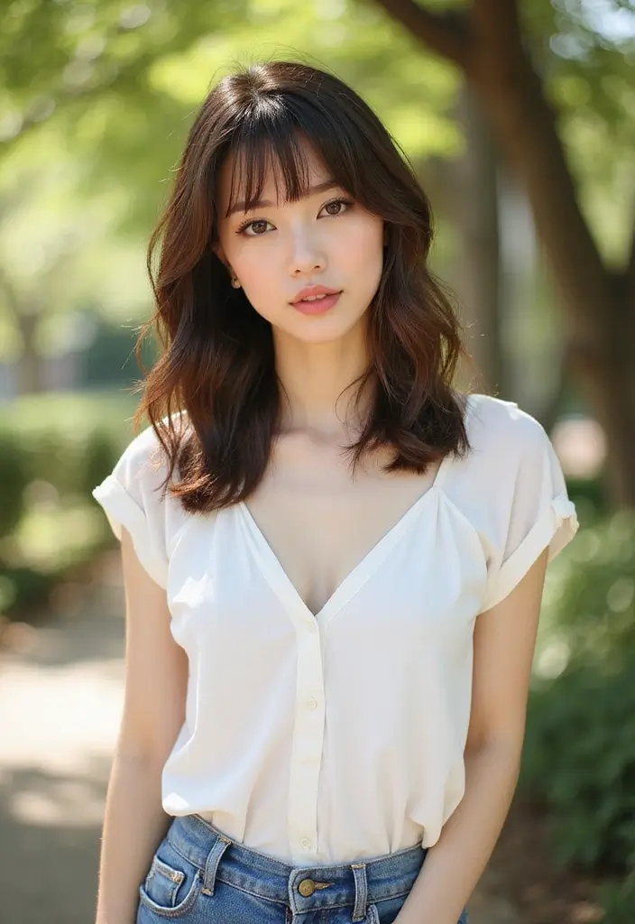 33 Medium Length Hairstyles for Thin Hair That Add Body - 15. Curtain Bangs with Medium Length