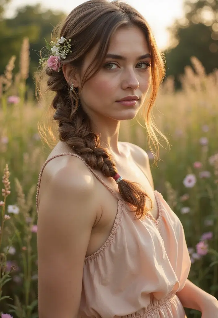 33 Medium Length Hairstyles for Thin Hair That Add Body - 18. Side Braid with Loose Strands