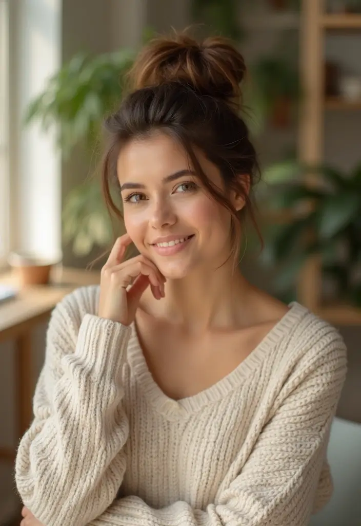 33 Medium Length Hairstyles for Thin Hair That Add Body - 9. Messy Bun