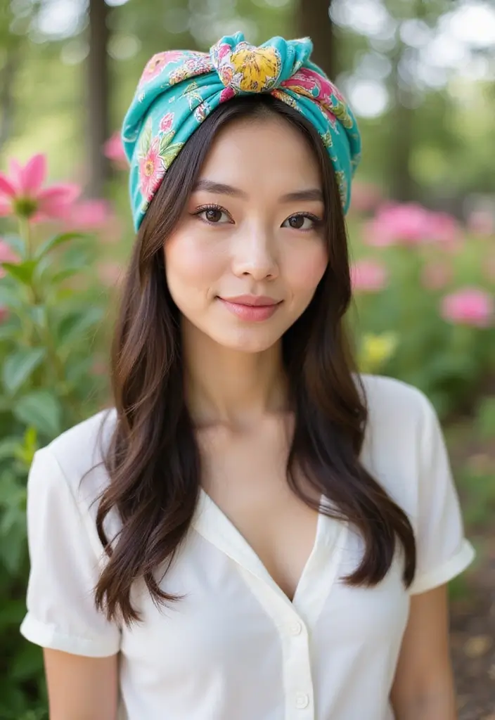 33 Stunning Hair Styles Straight Hair Looks to Try - 19. Straight Hair with a Headscarf