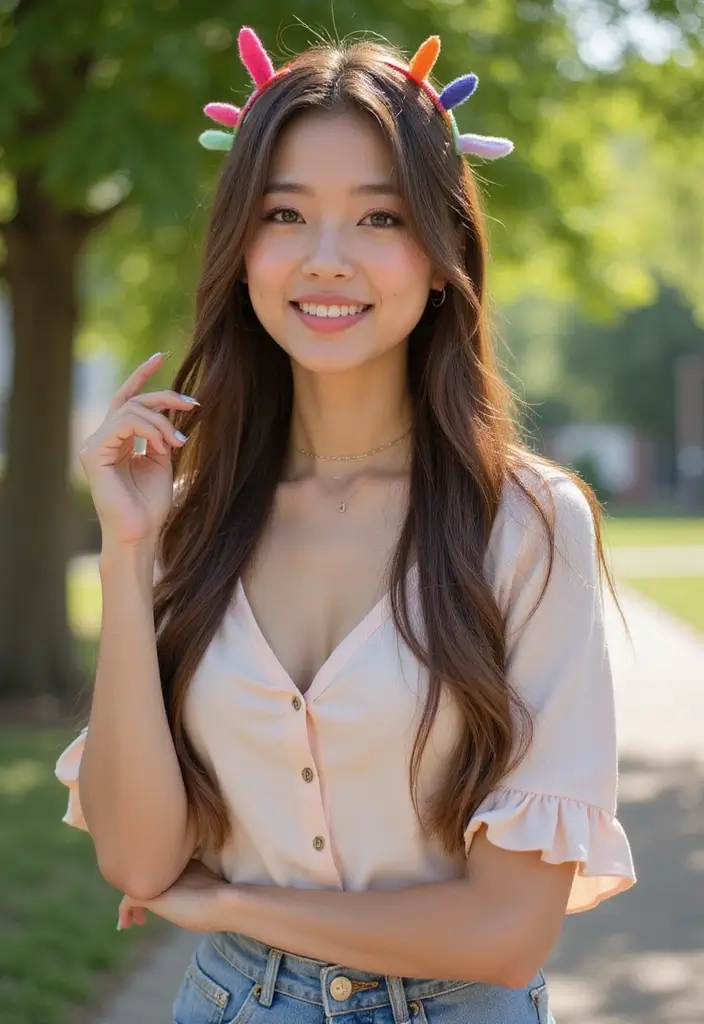 33 Stunning Hair Styles Straight Hair Looks to Try - 22. Straight Hair with Colorful Hair Ties