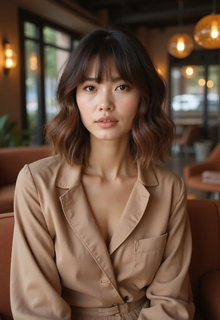 33 Wavy Bob Haircuts for Women That Are Chic - 16. Wavy Bob with Curtain Bangs