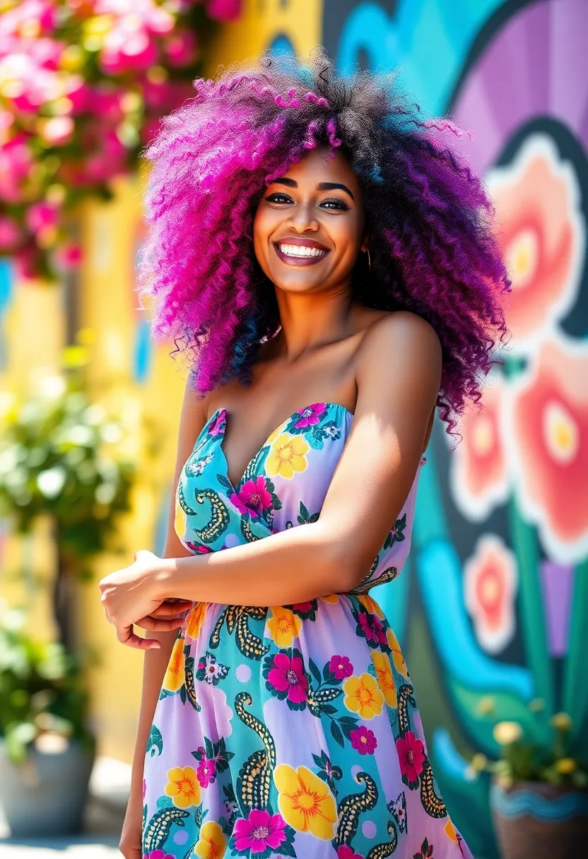 34 Bouncy Hairstyles for Curly Hair That Shine - 11. Curls with Colorful Highlights