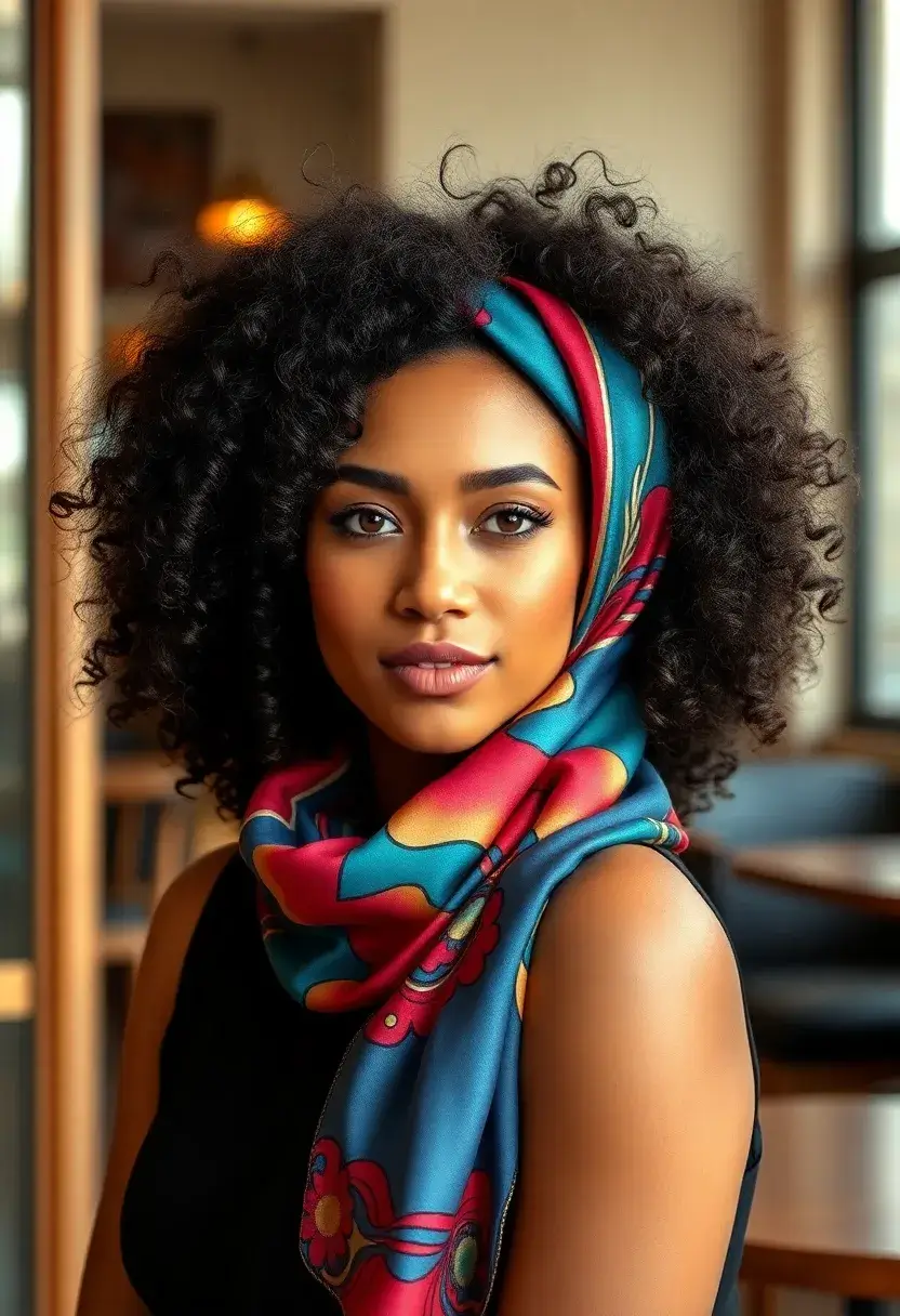 34 Bouncy Hairstyles for Curly Hair That Shine - 22. Curly Hair with a Scarf