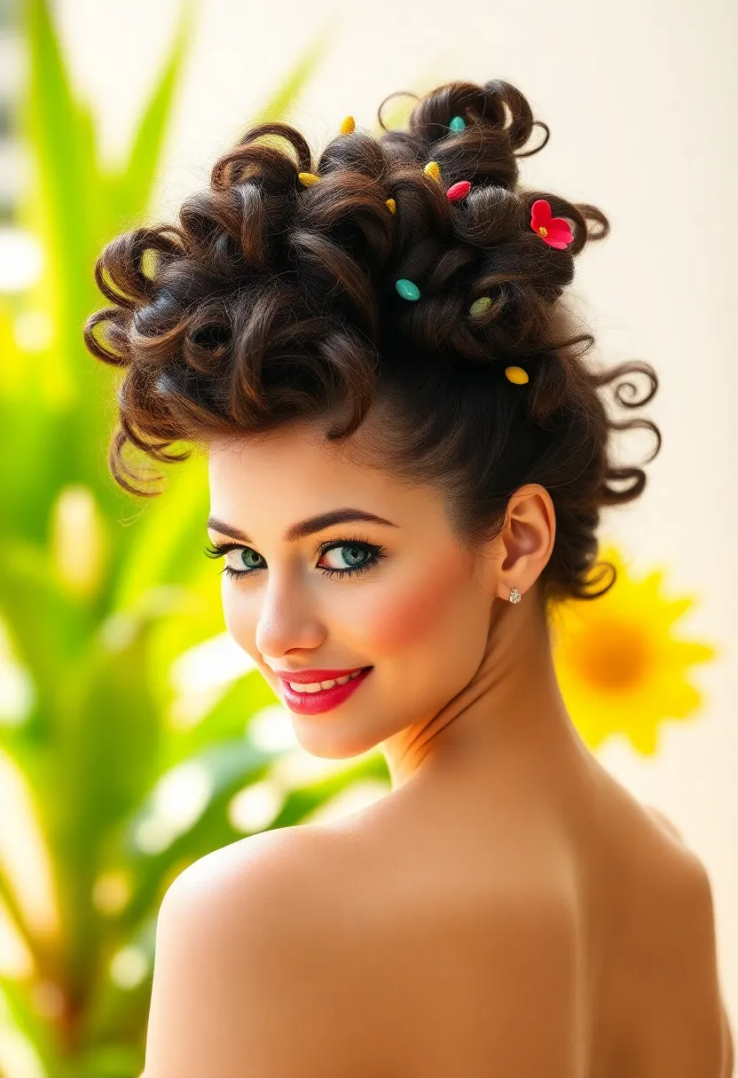 34 Bouncy Hairstyles for Curly Hair That Shine - 29. Curly Updo with Topsy Tail