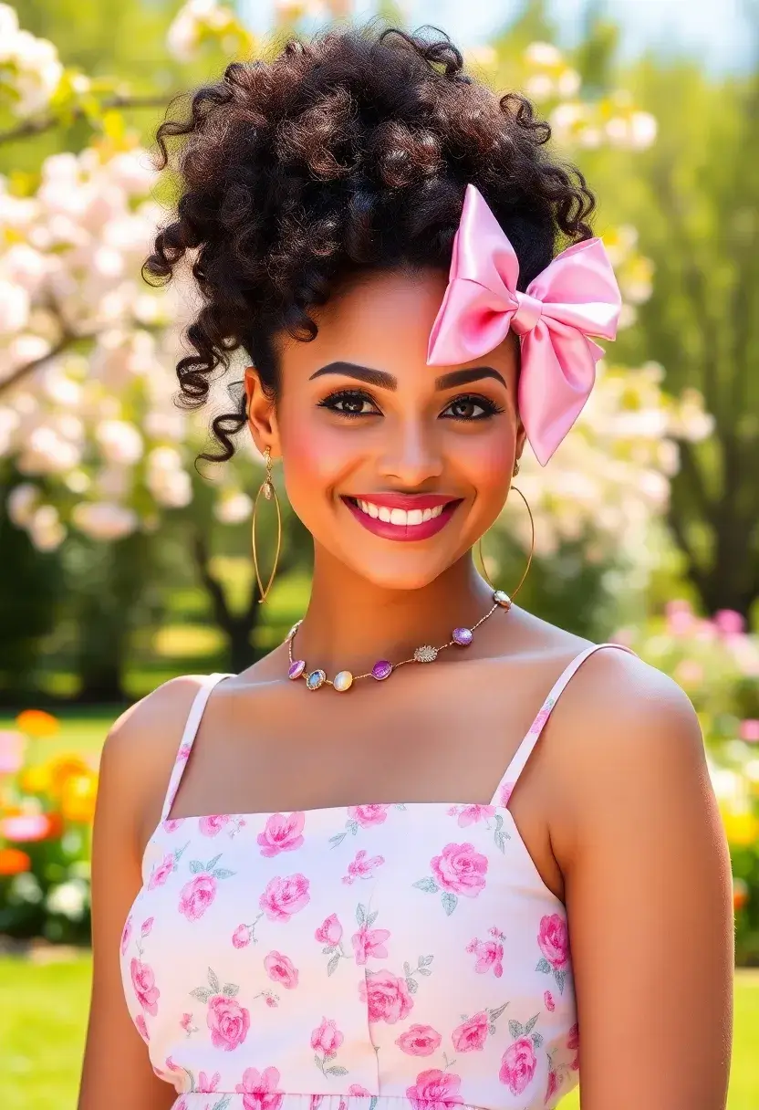 34 Bouncy Hairstyles for Curly Hair That Shine - 30. Curls with a Bow