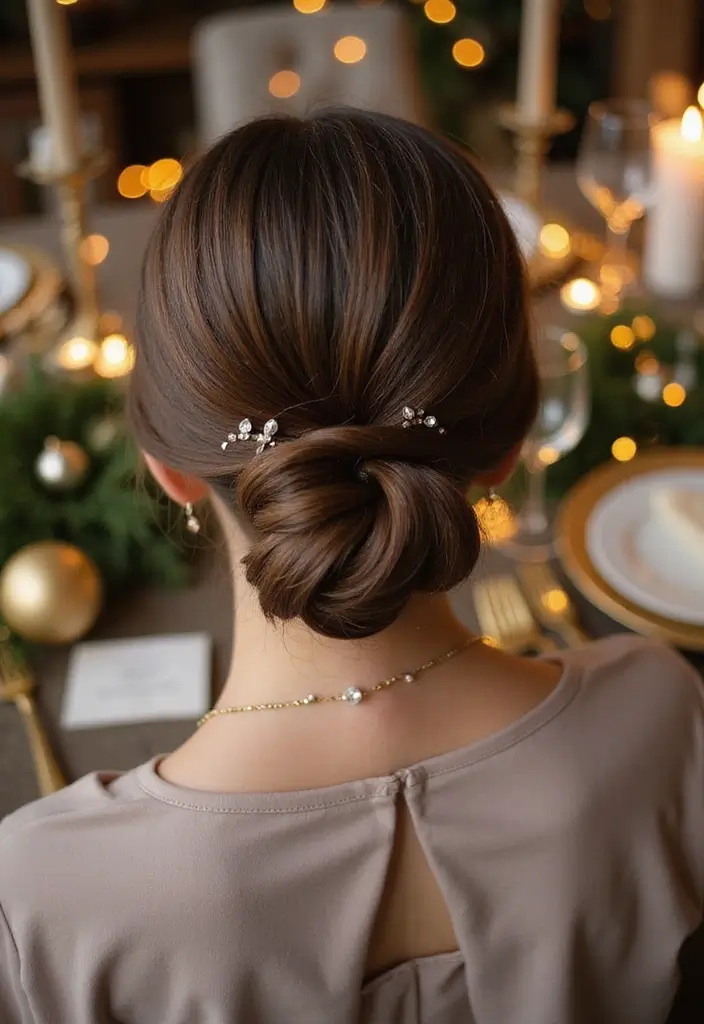 35 Christmas Eve Hairstyles That Impress Everyone - 12. Sleek Low Knot
