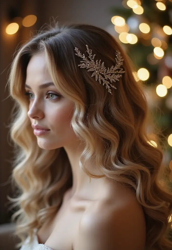 35 Christmas Eve Hairstyles That Impress Everyone - 21. Layered Waves with Glitter