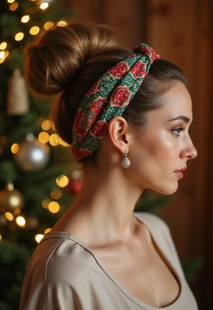 35 Christmas Eve Hairstyles That Impress Everyone - 27. Stylish Bun with Hair Wrap