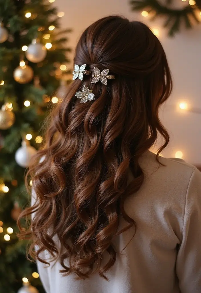 35 Christmas Eve Hairstyles That Impress Everyone - 8. Half-Up Half-Down Curls