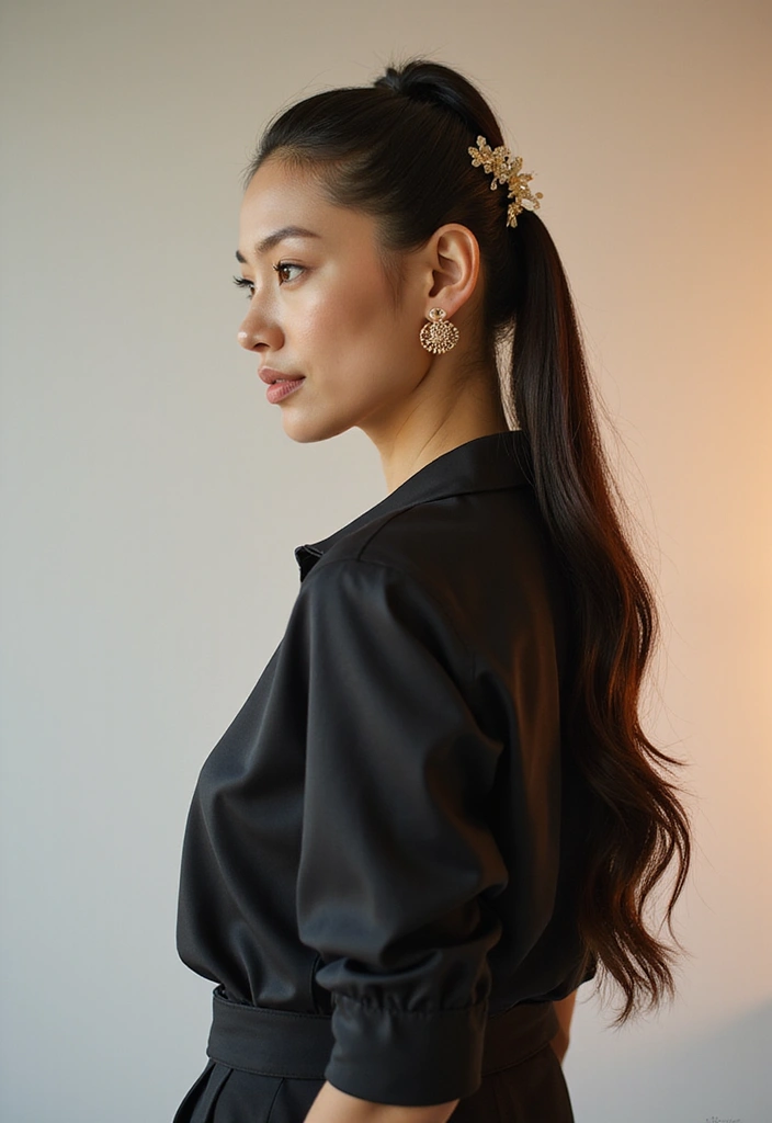 35 Classic and Modern Hairstyles Ponytail Styles for Elegant Occasions - 19. Sleek Ponytail with Accents