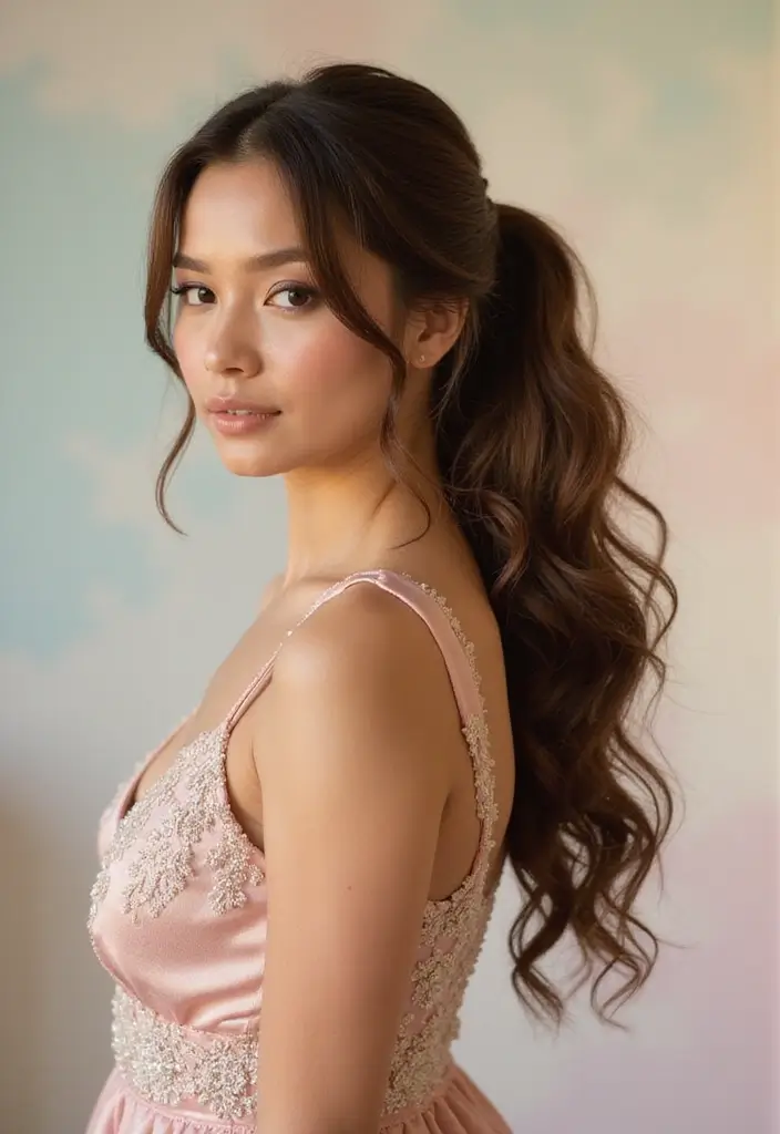 35 Classic and Modern Hairstyles Ponytail Styles for Elegant Occasions - 28. Glamorous Cascading Ponytail