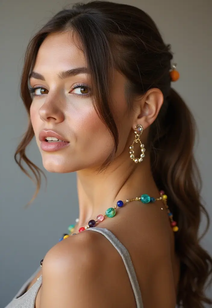 35 Classic and Modern Hairstyles Ponytail Styles for Elegant Occasions - 35. Ponytail with Beads and Charms