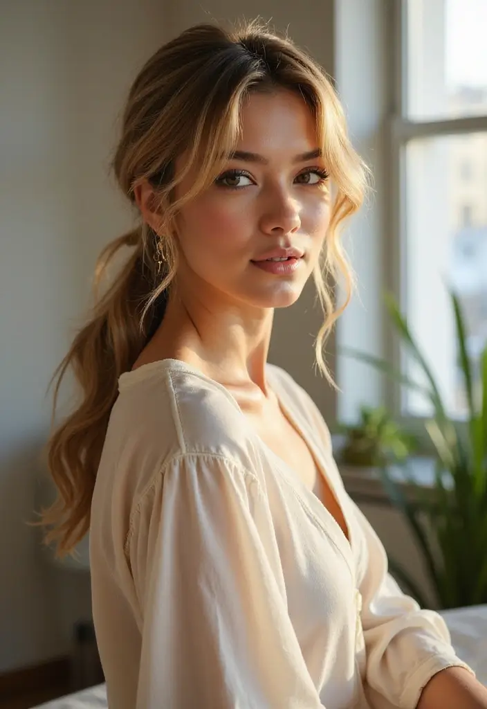 35 Classic and Modern Hairstyles Ponytail Styles for Elegant Occasions - 6. Low Messy Ponytail