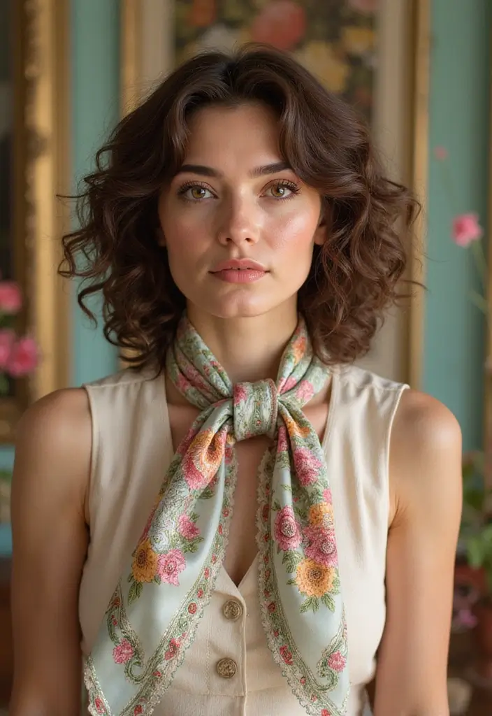 35 Eco-Friendly Hairstyles for Medium Length Curly Hair to Try - 11. Curly Hair with Vintage Scarves