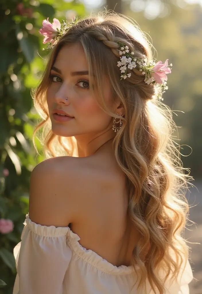 35 Eco-Friendly Hairstyles for Medium Length Curly Hair to Try - 13. Crown Braid with Curls