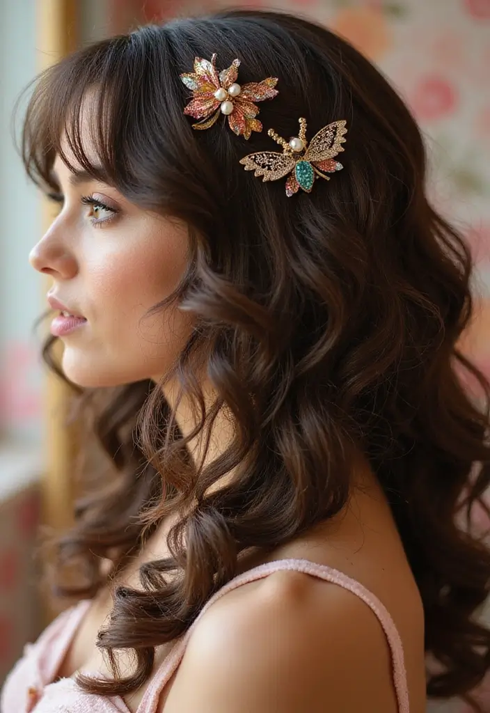 35 Eco-Friendly Hairstyles for Medium Length Curly Hair to Try - 15. Curly Hair with Clips for a Chic Finish