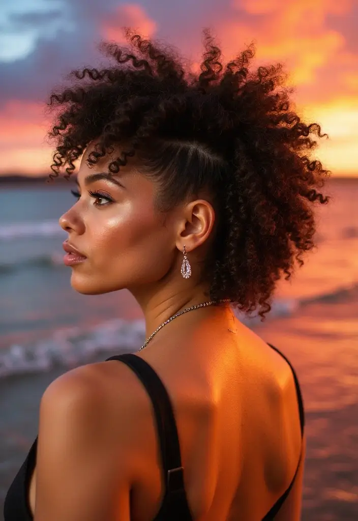 35 Eco-Friendly Hairstyles for Medium Length Curly Hair to Try - 18. Curly Faux Hawk