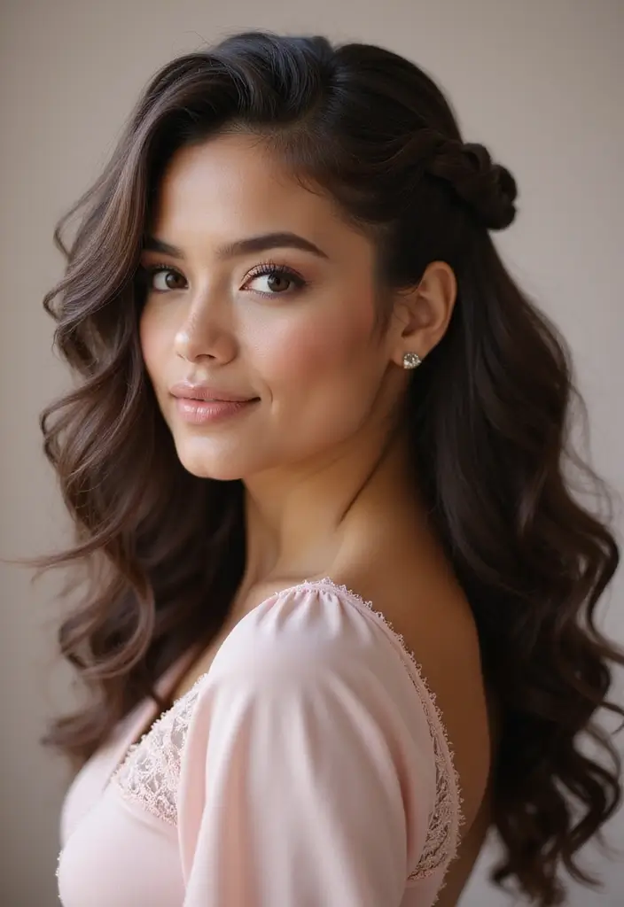 35 Eco-Friendly Hairstyles for Medium Length Curly Hair to Try - 29. Curly Hair with a Bouffant Braid