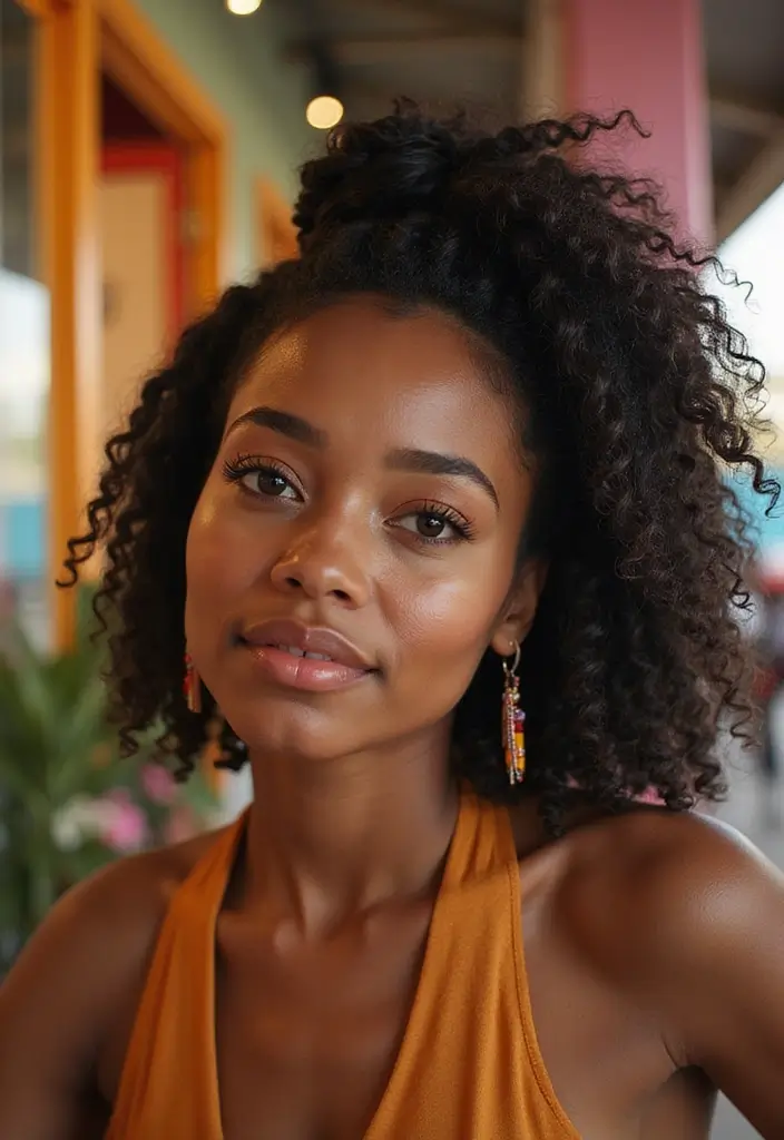35 Eco-Friendly Hairstyles for Medium Length Curly Hair to Try - 30. Curly Hair with a Twist-Braid Combo