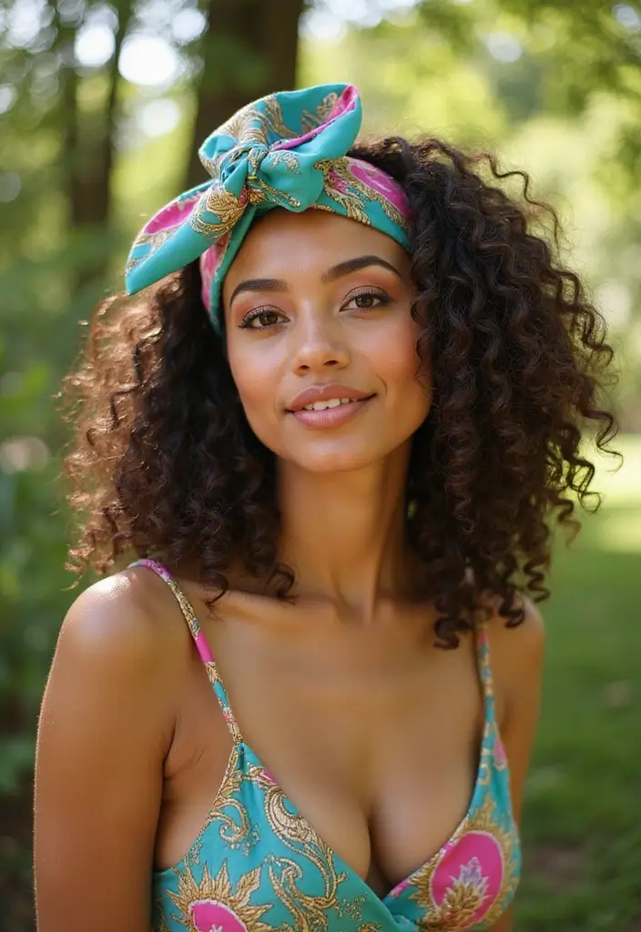 35 Eco-Friendly Hairstyles for Medium Length Curly Hair to Try - 32. Curly Hair with a Scarf Headband