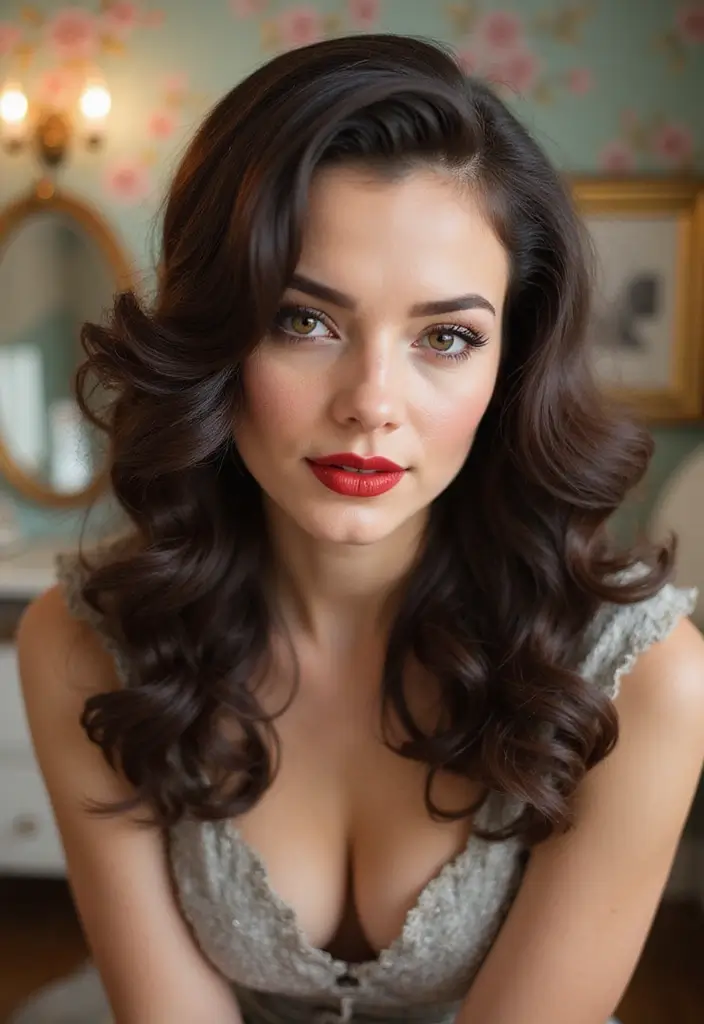 35 Eco-Friendly Hairstyles for Medium Length Curly Hair to Try - 34. Curly Hair with an Elegant Pin-Up Style