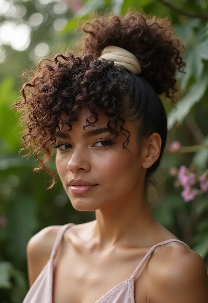 35 Eco-Friendly Hairstyles for Medium Length Curly Hair to Try - 35. Curly Hair with Natural Hair Ties