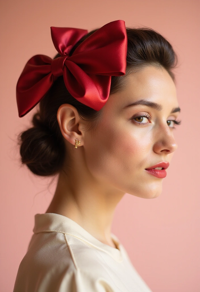 35 Hair Styles with Bow Accents to Try - 1. Classic Retro Bow Bun