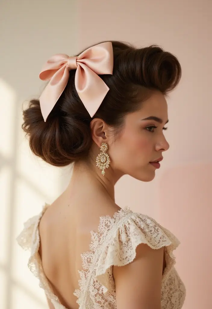 35 Hair Styles with Bow Accents to Try - 11. Chic Bouffant with Bow