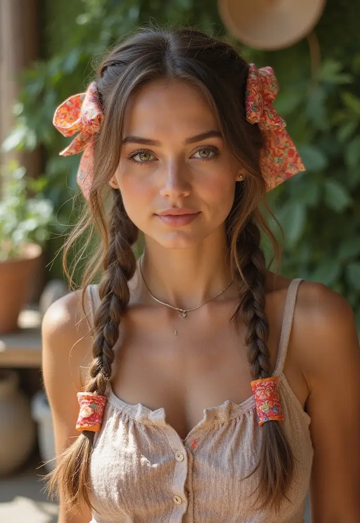 35 Hair Styles with Bow Accents to Try - 14. Boho-Chic Braids with Bow
