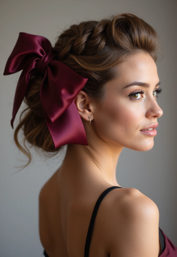 35 Hair Styles with Bow Accents to Try - 15. Twisted Updo with Bow