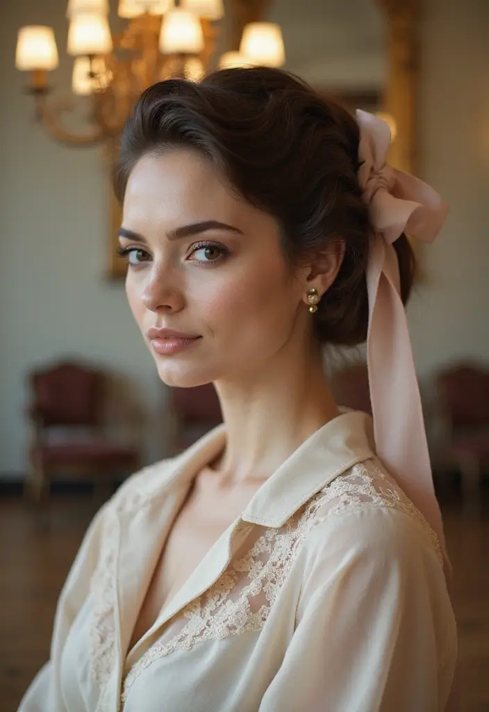 35 Hair Styles with Bow Accents to Try - 17. Vintage Side Bun with Bow