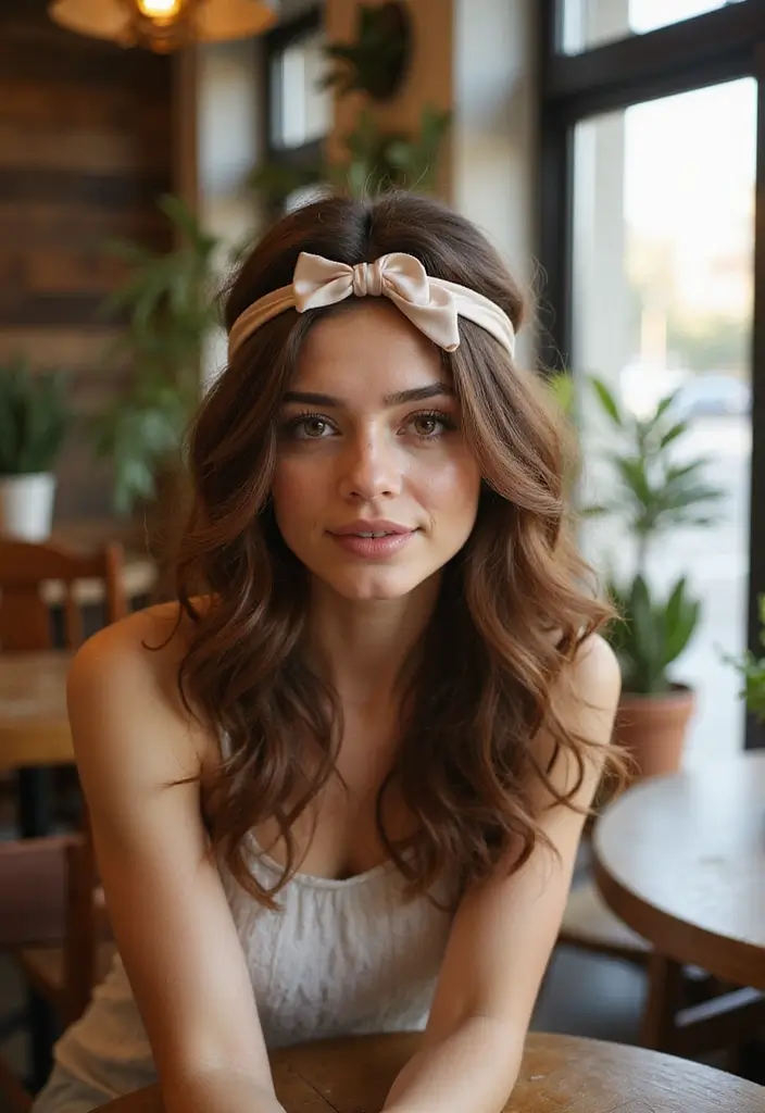 35 Hair Styles with Bow Accents to Try - 19. Soft Curls with Bow Band