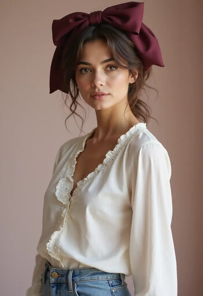 35 Hair Styles with Bow Accents to Try - 20. Messy French Twist with Bow Accent