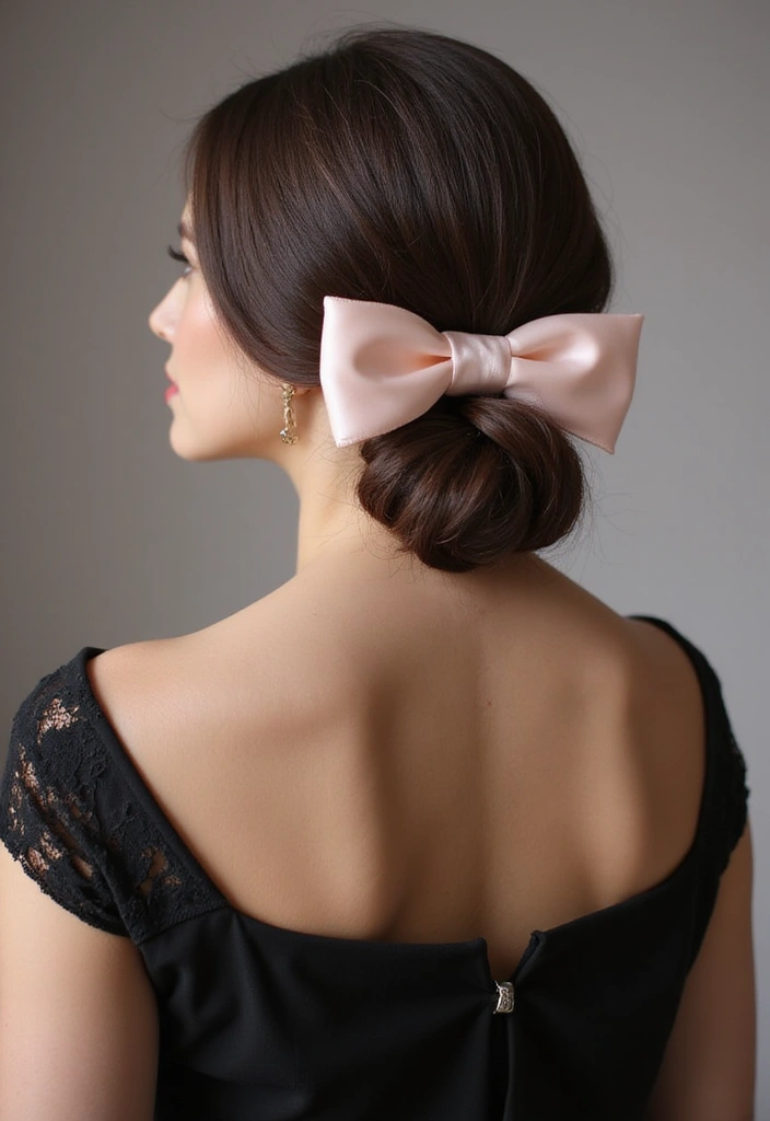 35 Hair Styles with Bow Accents to Try - 24. Elegant Low Chignon with Bow